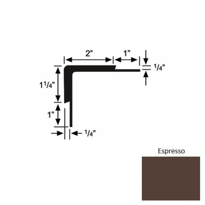 Solid 16 Espresso Rubber Double Flange Carpet Stair Nosing (Sq) - 2" X 9 Ft (108")