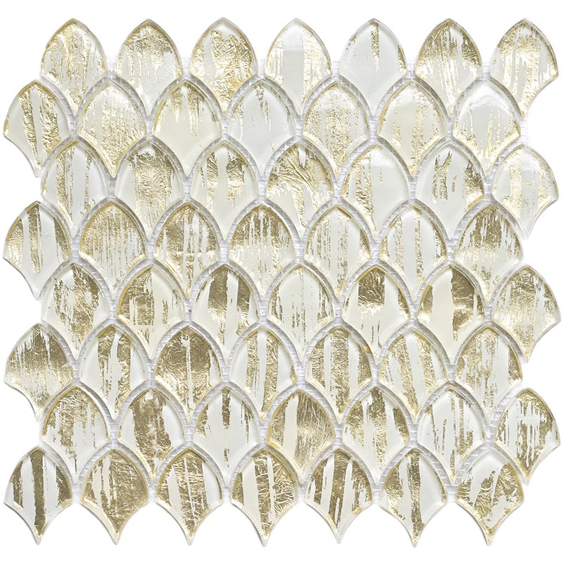 Glamour Scale Antique Gold Glass Mosaic - 1.5" X 2.15" Scallop - Glossy