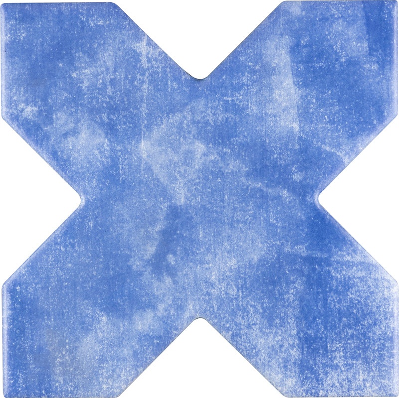 Moorish Blue Cross Ceramic Tile – Matte, 5.35" x 5.35"