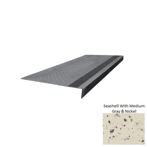 Spextones Seashell With Medium Gray & Nickel Type 675 With Flush Carborundum Strip Distinct Designs Rubber - 12" X 72" Stair Tread - Diamond Profile Design