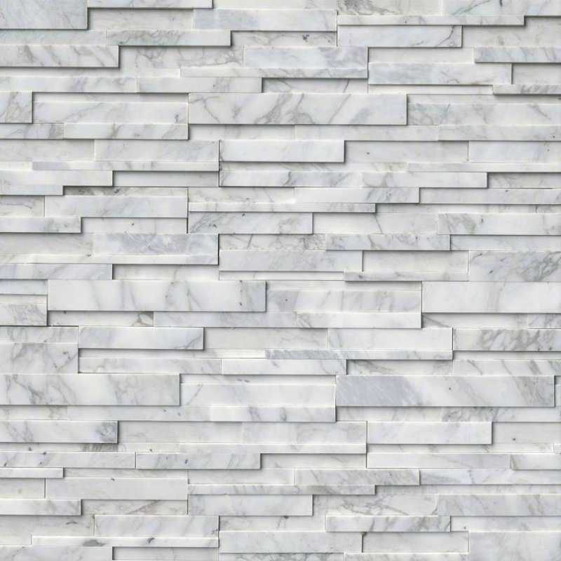 Rockmount Stacked Stone Panel Calacatta Cressa 3D Marble Ledgestone - Honed - 6" X 24"