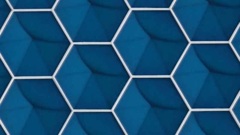 Hedron 3D Electric Blue Ceramic Tile - Glossy - 4" x 5"