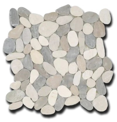 White/Gray/Tan Pebble Mosaic - 12" X 12" - Flat