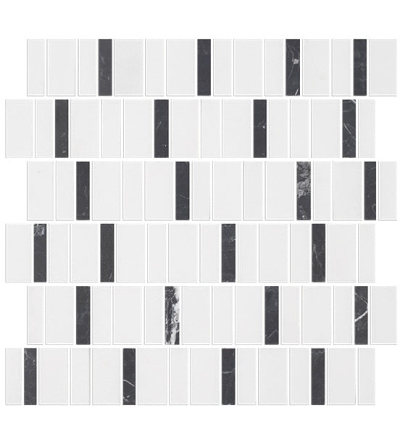 Metro Blend Thassos Nero Natural Stone Mosaic - Irregular Stacked - Honed