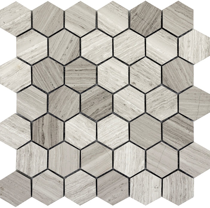 Metro Gray Limestone Mosaic - Hexagon - Honed