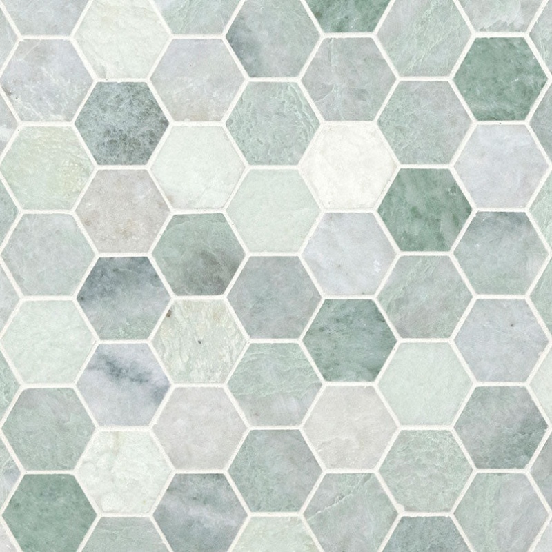 Icelandic Green Marble Mosaic - 2" Hexagon - Polished