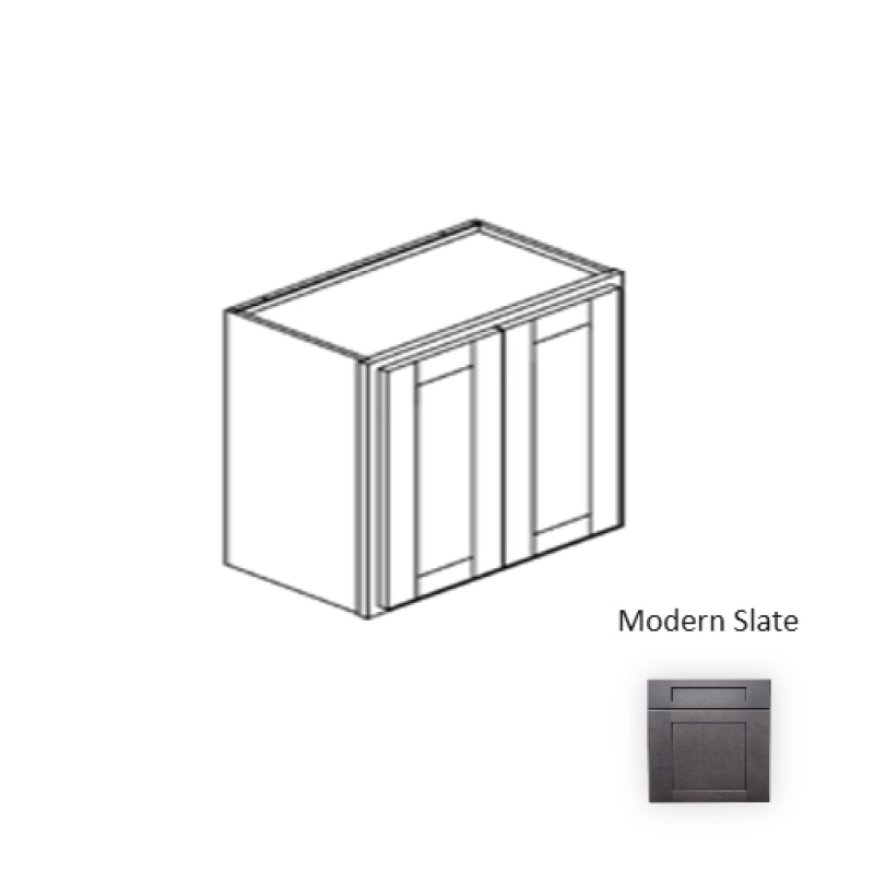 Ms.W2730 Framed Shaker Deluxe Modern Slate Natural Clear Coat Wood Kitchen Wall Cabinet - 27" X 30" X 12" - Natural Clear Coat