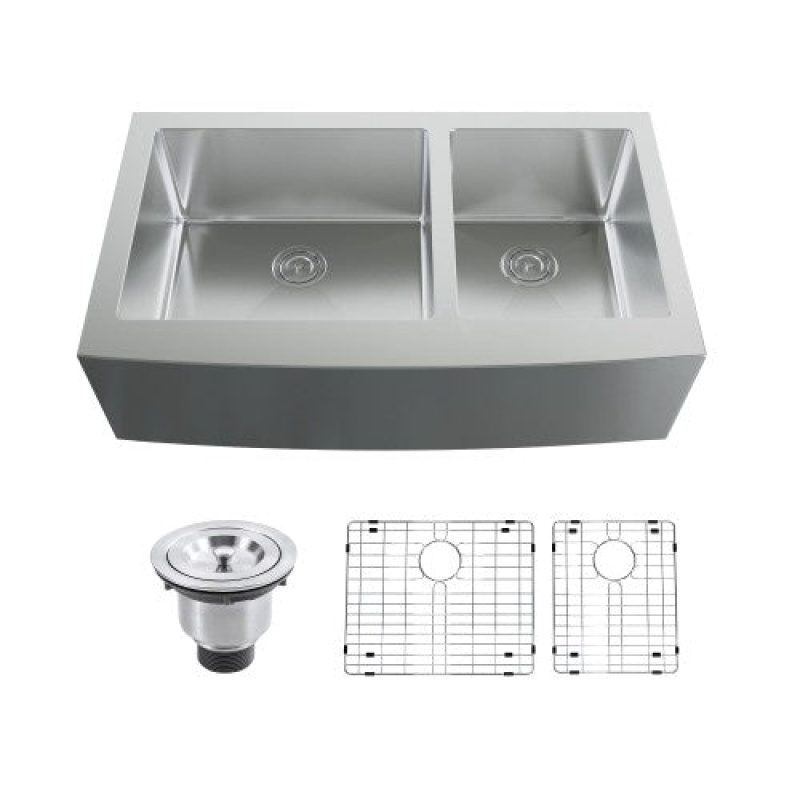 6008 3620D Stainless Steel Undermount Double Bowl Kitchen Sink - 35 7/8" X 20 3/4" X 10" With Grid & Strainer - Satin