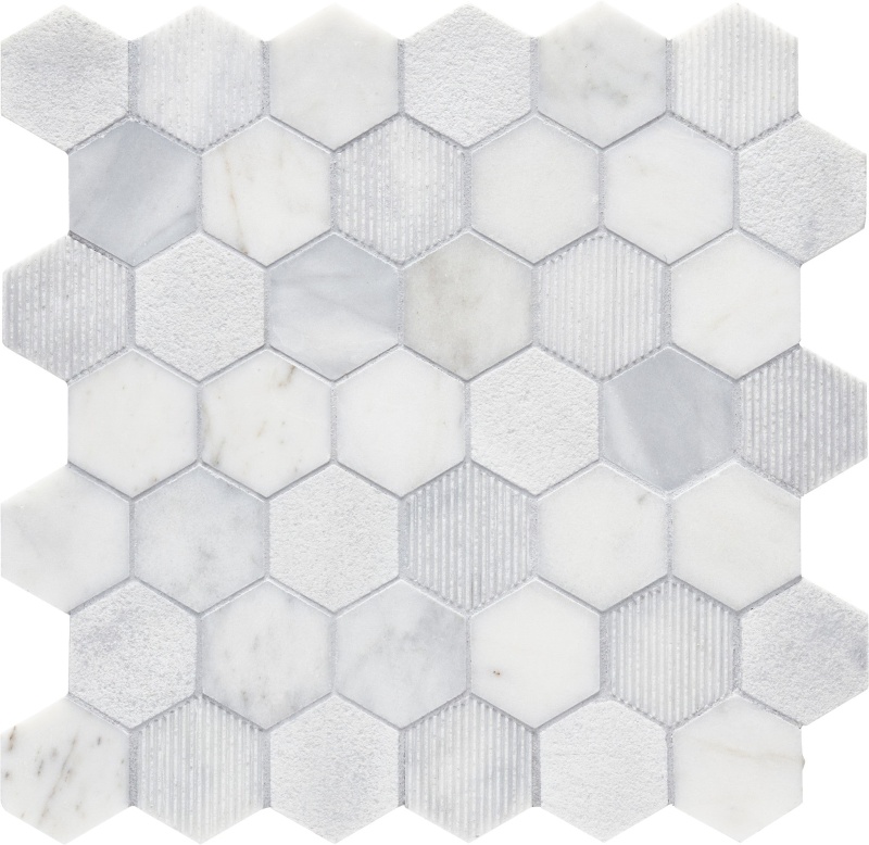 Completa Calacatta Gris Marble Mosaic - 2" X 2" Hexagon - Multi Finish
