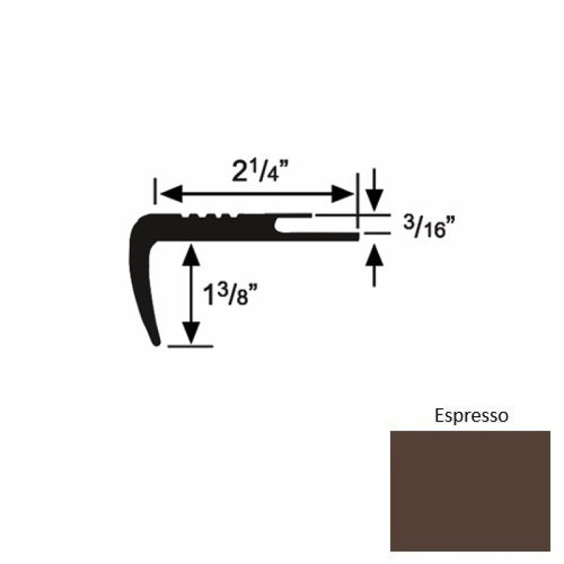 Solid 17 Espresso Rubber Undercut Carpet Nosing (Sq) - 2 1/4" X 9 Ft (108")