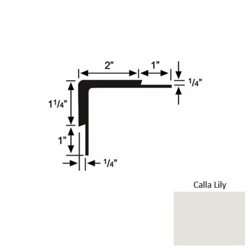 Solid 16 Calla Lily Rubber Double Flange Carpet Stair Nosing (Sq) - 2" X 9 Ft (108")