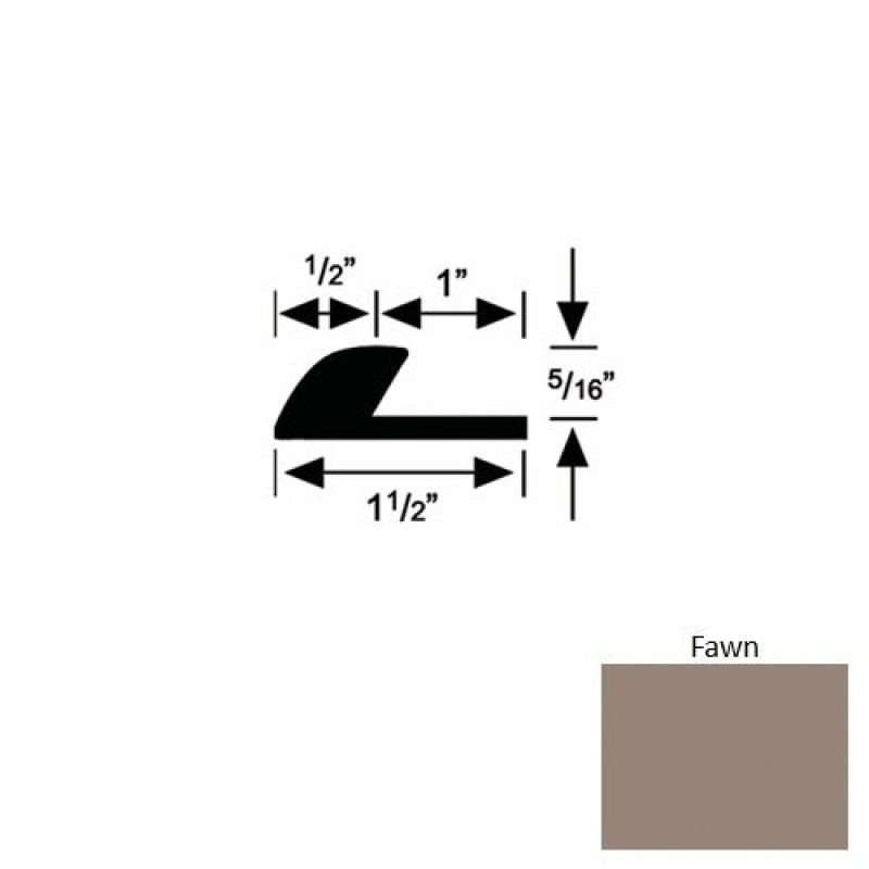 Solid 36 Fawn Rubber Underlap Carpet Edge - 1 1/2" X 9 Ft (108") X 5/16"
