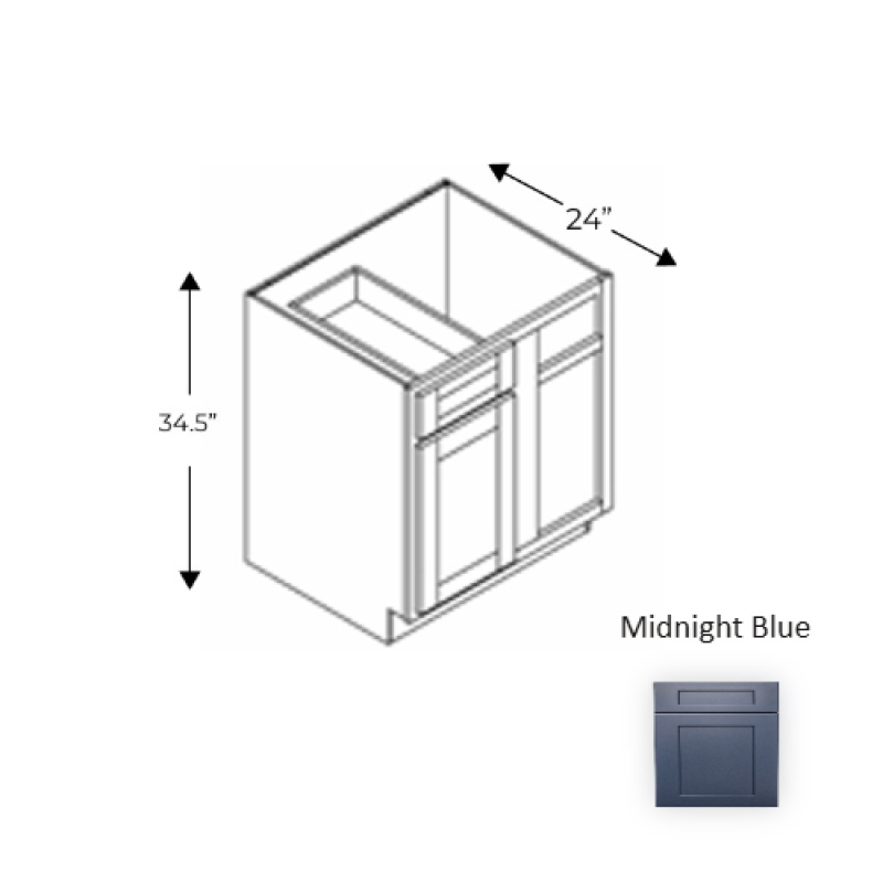 Mb.Bbc36 Framed Shaker Signature Midnight Blue Natural Clear Coat Wood Kitchen Base Cabinet - 36" X 34.5" X 24" - Natural Clear Coat