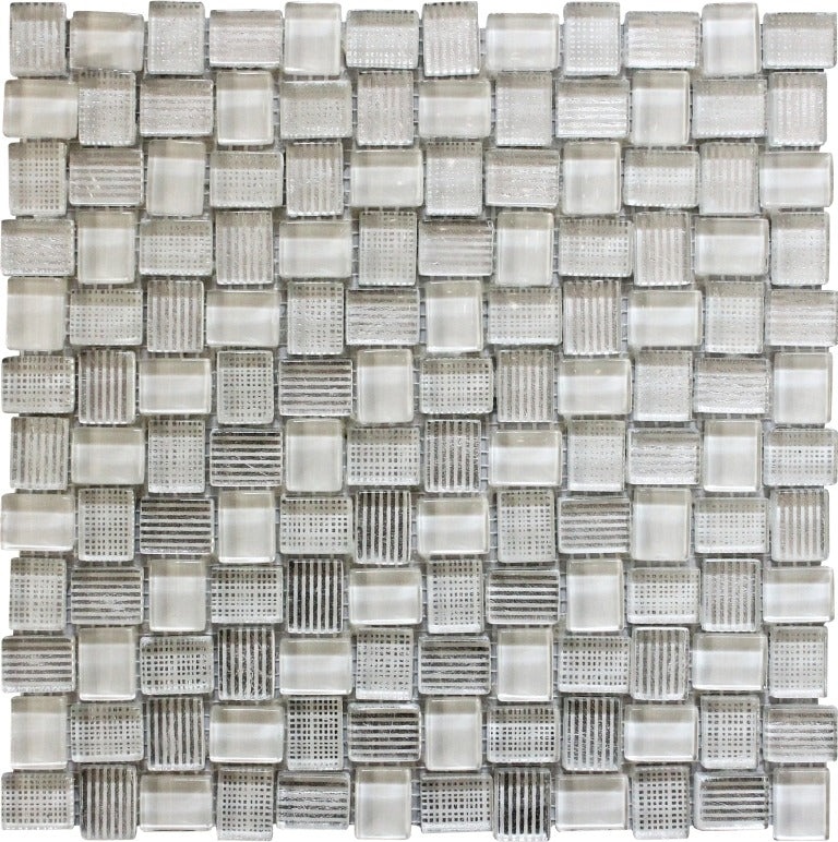 Bali Batik Carrara Glass Mosaic - 0.8" X 1" Basket Weave - Glossy