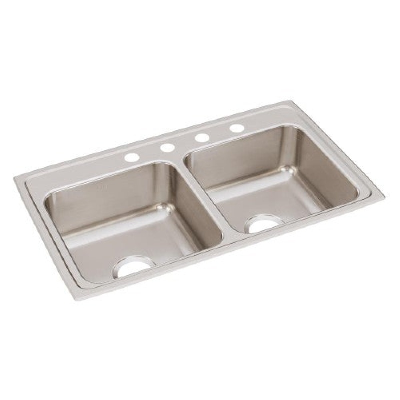 Lr33194 Lustertone Classic Stainless Steel Drop In Double Bowl Kitchen Sink - 33" X 19 1/2" X 7 5/8" With 4 Holes - Stainless Steel