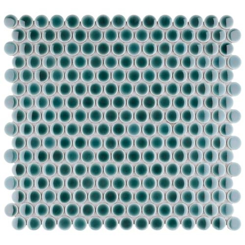 Hudson Emerald Porcelain Mosaic - Penny Round - Glossy