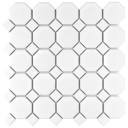 Metro White With White Dot Porcelain Mosaic - Octagon - Matte