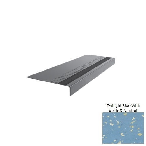 Spextones Twilight Blue With Arctic & Neutrail Type 585 With Flush Ribbed / Smooth Insert Distinct Designs Rubber - 12" X 72" Stair Tread - Rbt Radial High Profile Design