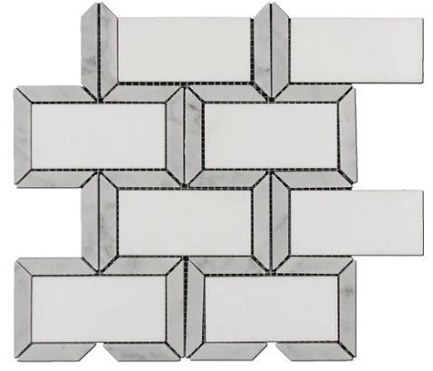 Thassos & Carrara Waterjet Marble Mosaic - Subway Brick Combo - Polished