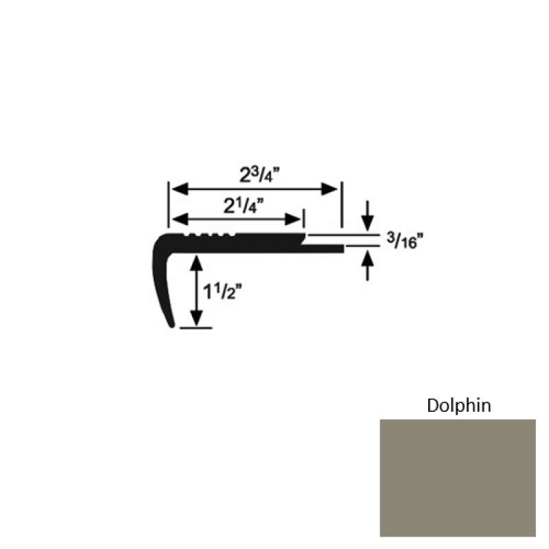 Solid 07 Dolphin Rubber Underlap Carpet Stair Nosing (Sq) - 2 3/4" X 9 Ft (108")