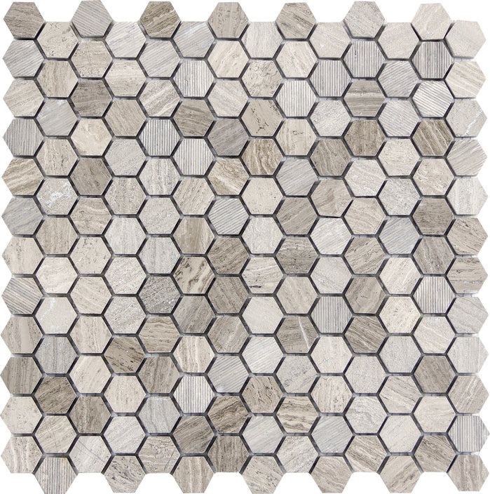 Metro Gray Mixed Limestone Mosaic - 1" Hexagon - Honed