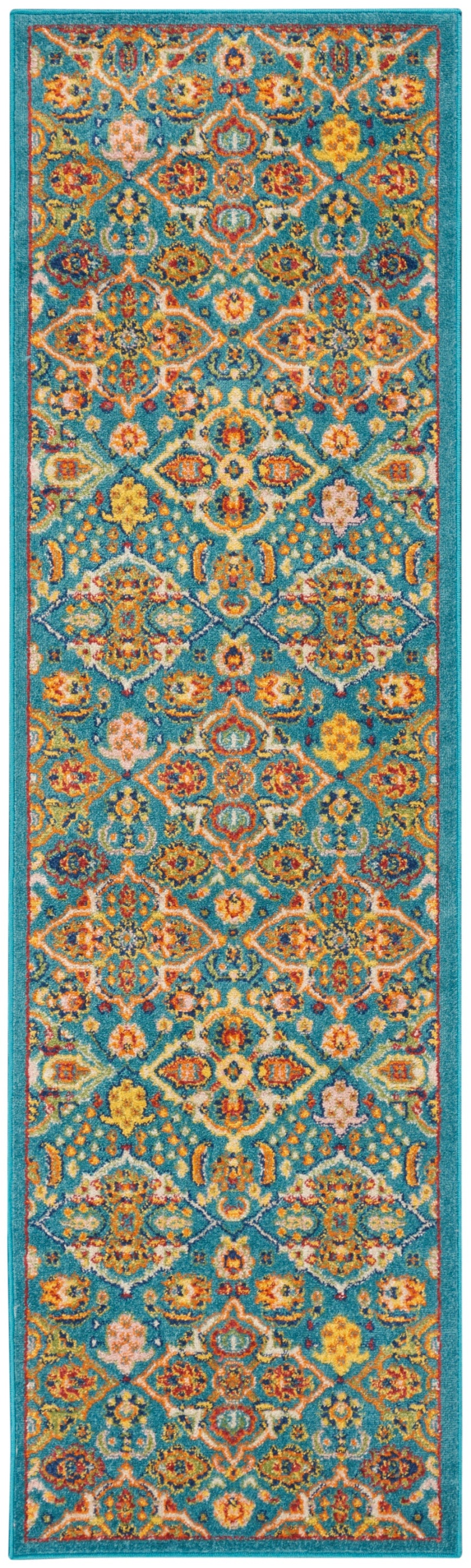 Allur Alr03 Turquoise Ivory Polypropylene Area Rug – 8 Ft Runner