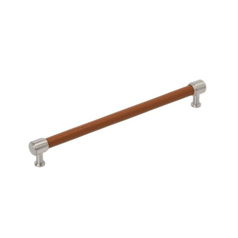 Fairlane Zinc & Leather Bar Cabinet Pull - Cognac Leather / Satin Nickel