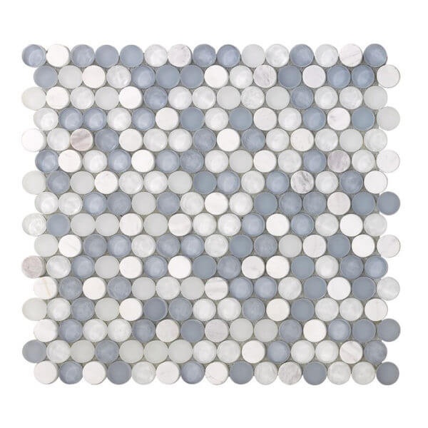 Sobe Sky Marble & Glass Mosaic - Penny Round - Natural