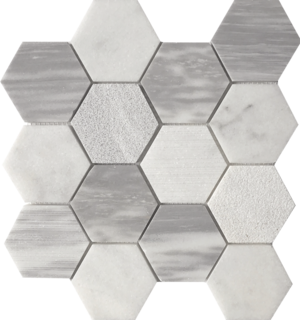 Pietra Antica Metropolitan Contempo Luna Carrara Blend Natural Stone Mosaic - 3" Hexagon - Multi Finish