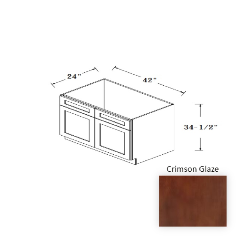 Crimson Glaze Wood Kitchen Sink Base Cabinet - 42" X 24" X 34.5" - Crimson Glaze