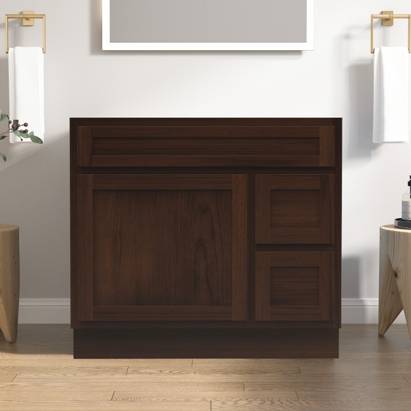 Cvd Brown Solid Wood Right Drawer Bathroom Cabinet - 36" X 21" X 32.5" - Brown