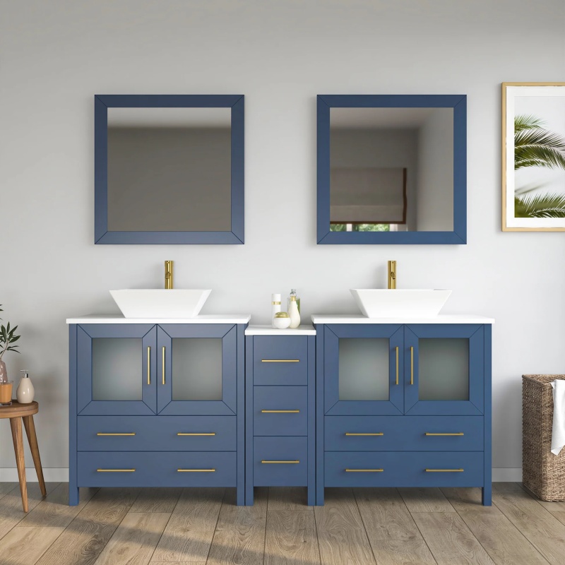 Cvc Blue Solid Wood Bathroom Cabinet - 72" X 18.5" X 36" - Blue