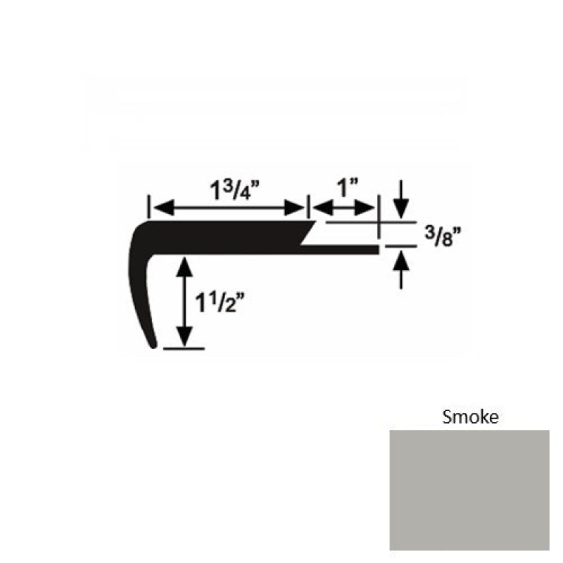 Solid 11 Smoke Rubber Single Flange Carpet Stair Nosing (Sq) - 1 3/4" X 9 Ft (108")