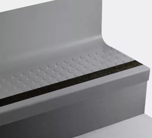 Johnsonite Storm Cloud Raised Round Rubber Moulding / Trim, 19" x 48" Angle Fit Stair Tread