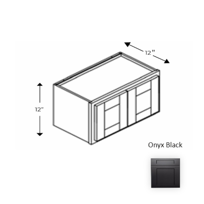 Ob.W3012 Framed Shaker Signature Onyx Black Natural Clear Coat Wood Kitchen Wall Cabinet - 30" X 12" X 12" - Natural Clear Coat