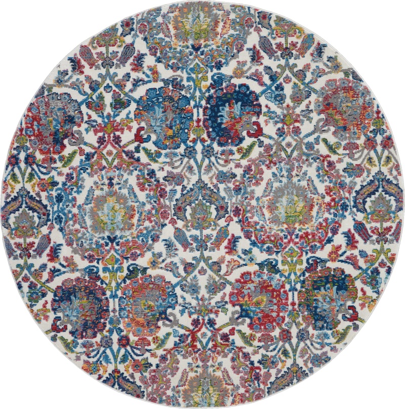 Ankara Global Ivory / Blue 6 Ft Round Polypropylene Vintage Area Rug