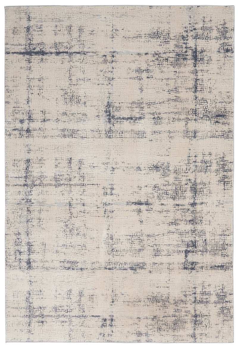 Rustic Textures Ivory / Blue Modern Area Rug