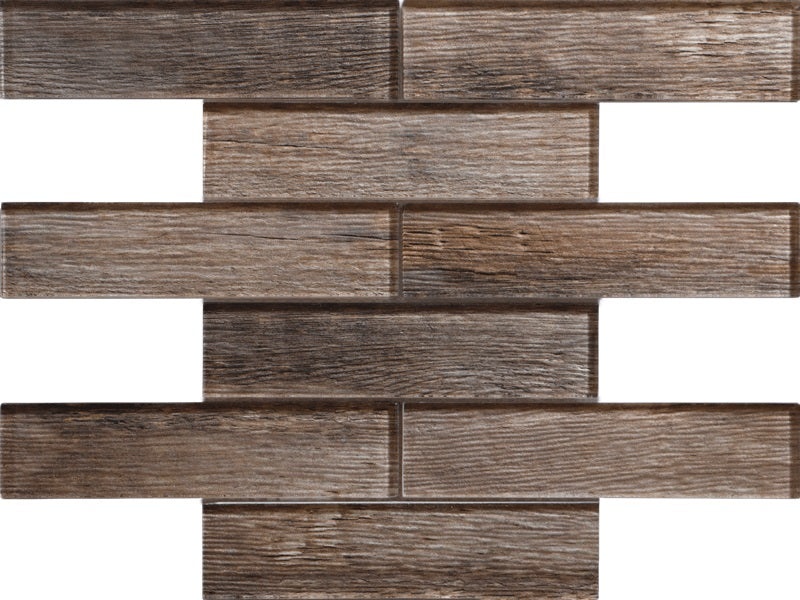 Wood Mapple Glass Mosaic - 2" X 8" Brick - Polished