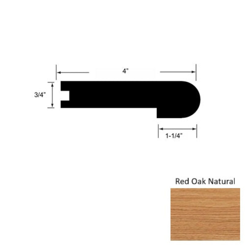Heritage Solid Red Oak Natural Hardwood Moulding / Trim - 4" X 92" Round Stair Nose - Urethane
