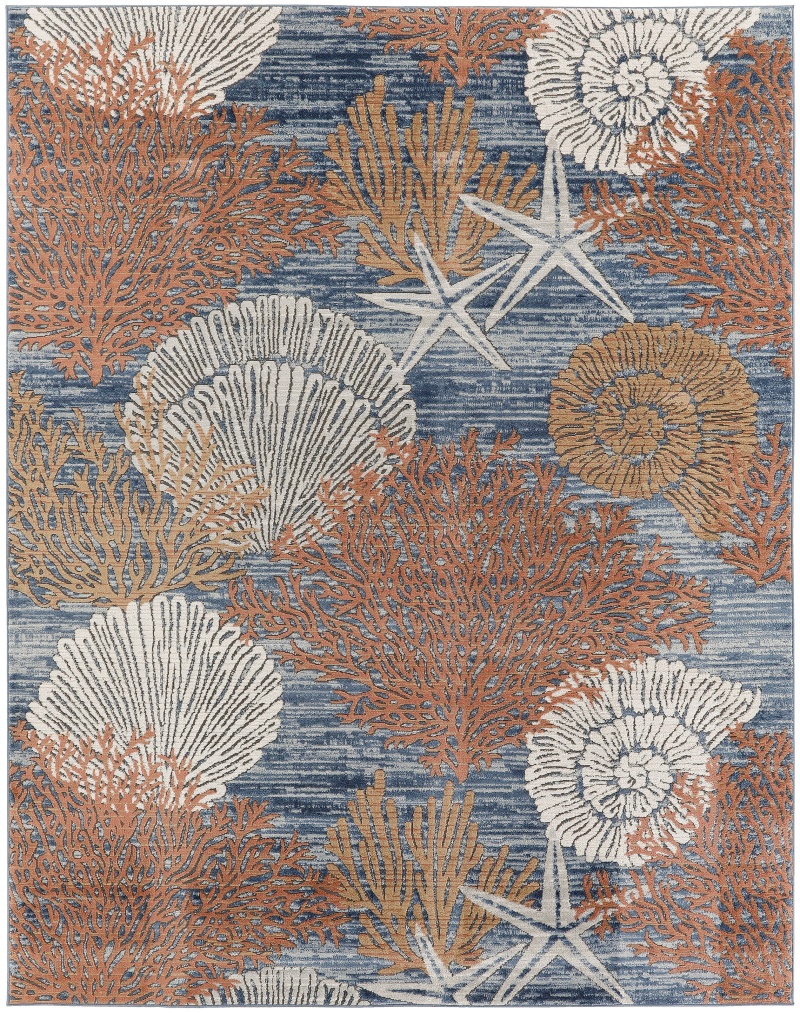 Blue Multicolor Coastal Area Rug 8 ft x 10 ft