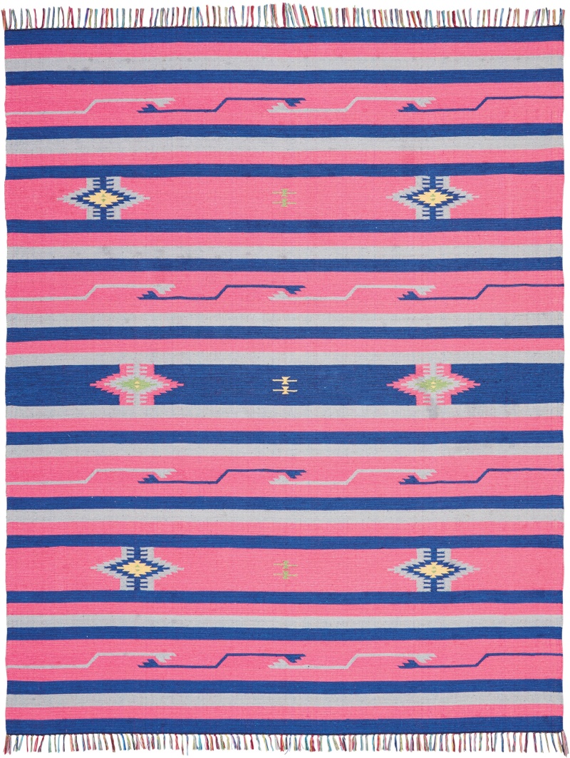 Pink / Blue Cotton Blend Southwestern Area Rug 8 ft x 10 ft