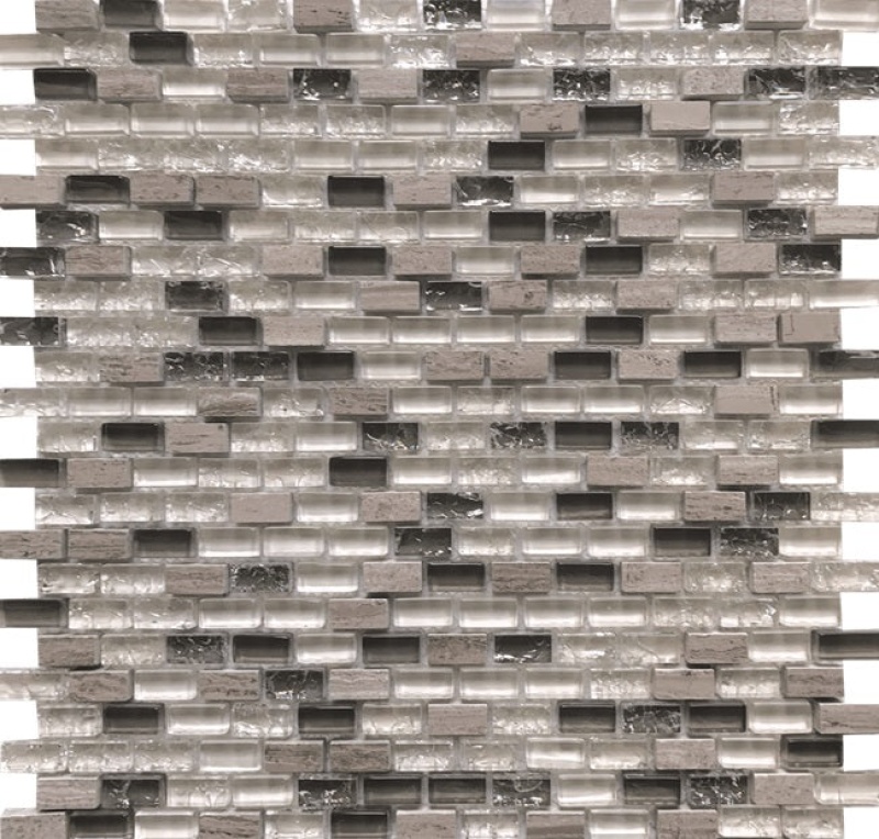 Ice Graystroke Mix Glass Mosaic - Brick - Glossy