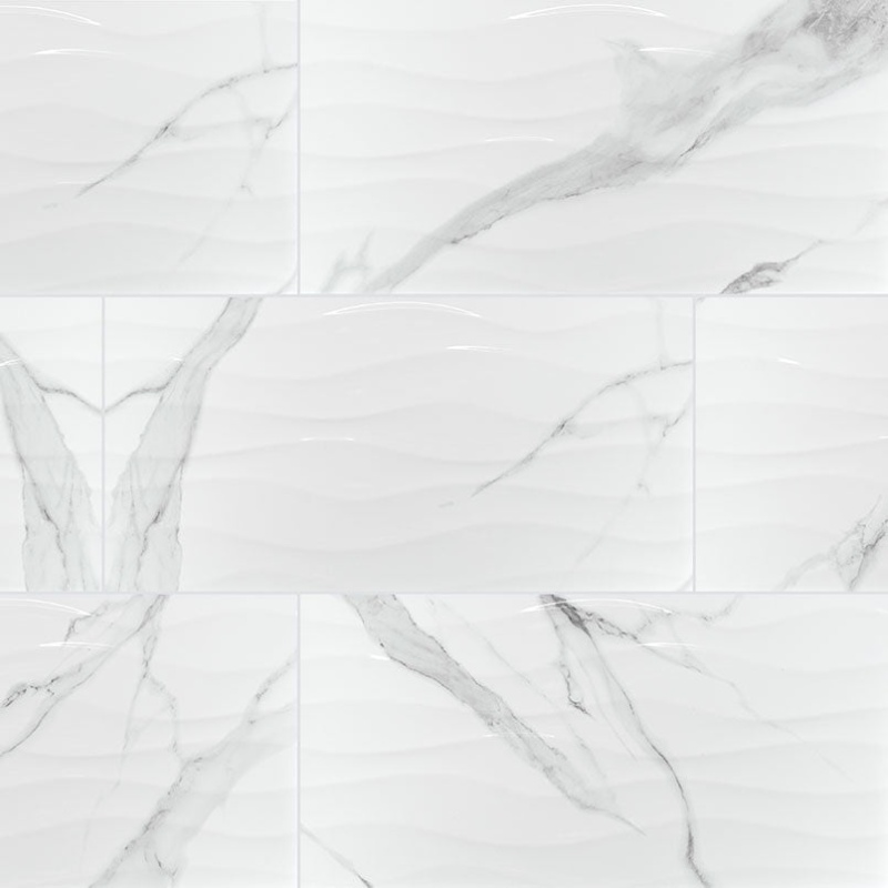 Dymo Statuary Wavy White Ceramic Tile - Glossy - 12" X 24"