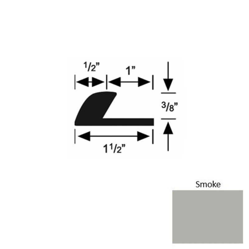 Solid 37 Smoke Rubber Underlap Carpet Edge - 1 1/2" X 9 Ft (108") X 3/8"