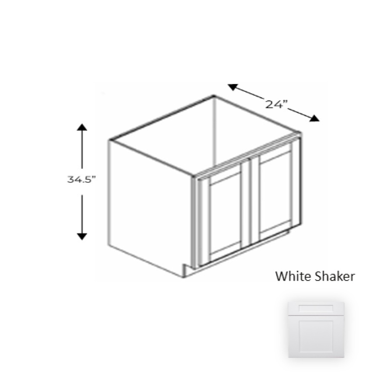 Whs.B24fhd Framed Shaker Premium White Shaker Natural Clear Coat Wood Kitchen Base Cabinet - 24" X 34.5" X 24" - Natural Clear Coat
