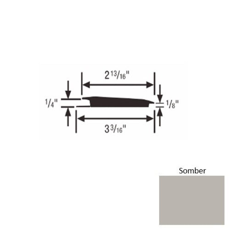 Solid 65 Somber Rubber Rolling Traffic Transition - 3 3/16" X 9 Ft (108") X 1/4" - 1/8"