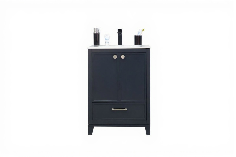 Frame Dark Gray Freestanding Single-Sink Bathroom Vanity with Porcelain Top