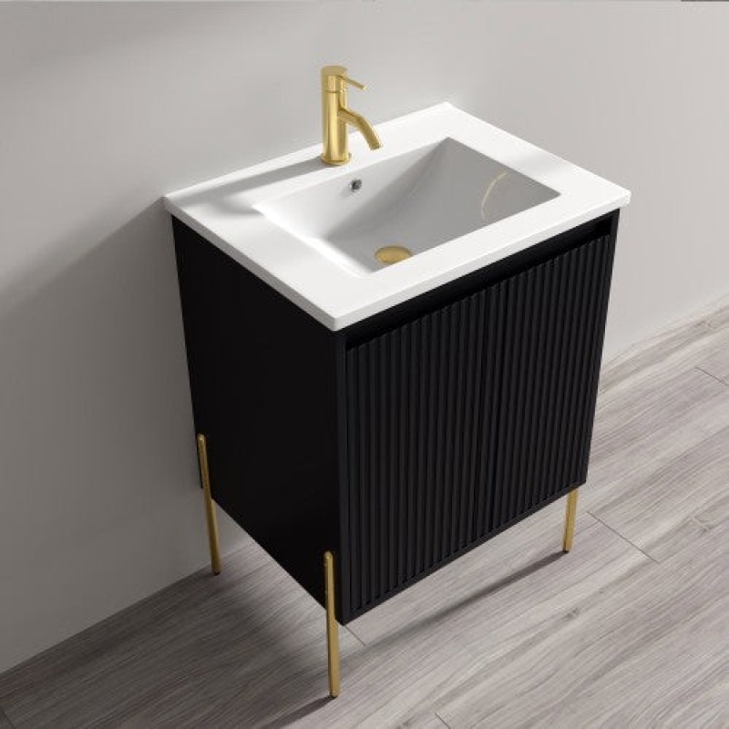 002 Series Charcoal Wood Bathroom Vanity with Ceramic Top