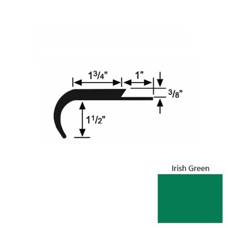 Solid 12 Irish Green Rubber Single Flange Carpet Stair Nosing (Rd) - 1 3/4" X 9 Ft (108")