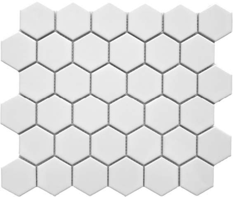 Hexatwo White Porcelain Mosaic - 2" X 2" Hexagon - Matte